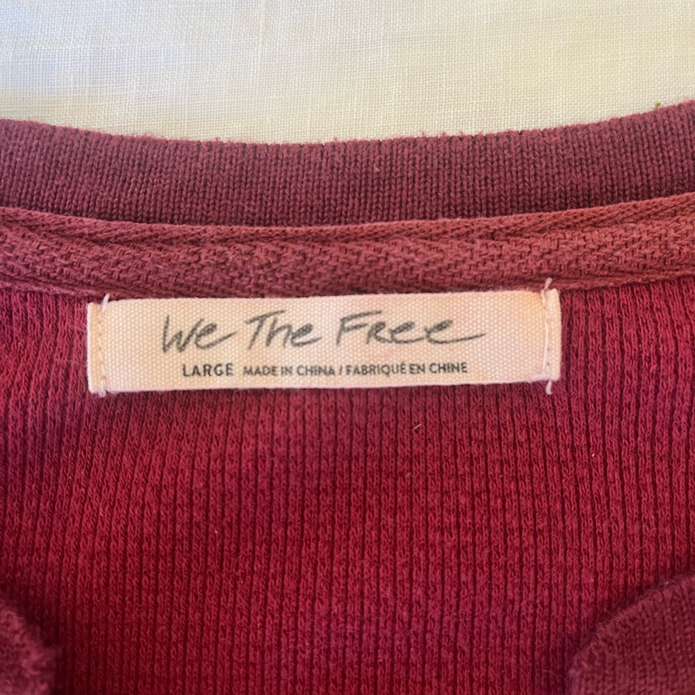 We The Free Burgundy Long Sleeve Top with Patterned Sleeves - Picture 5 of 8